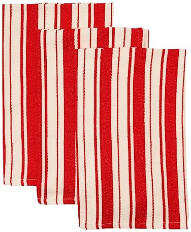 DII Heavy Duty Kitchen Cleaning Collection LongLasting Quality Cotton Dish Towel Set 18x28 Striped Tomato 3 Piece
