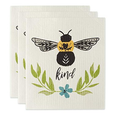 DII Swedish Dishcloths for Kitchen Cleaning Reusable Machine Washable Dishwasher Safe Biodegradable 775 x 675 Bee Kind 3 Piece