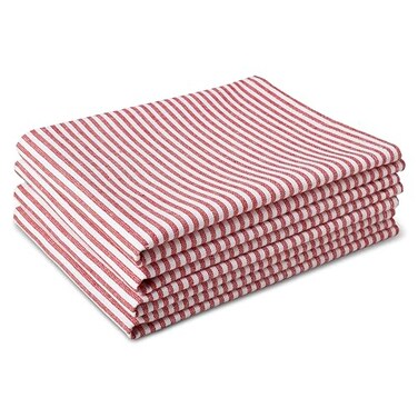 Encasa XO Cotton Kitchen Towel Set Hand and Tea Cloth for Cleaning Quick Drying XLarge 28x18 Pack of 4 Highly Absorbent Ticking Red