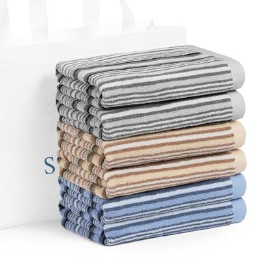SALAS Kitchen Dish Towels for Drying Dishes Large Cotton Kitchen Towels Stripped Terry Dish Cloths Thick Highly Absorbent Towel Sets with Hanging Loop 16 X 26 6 Packs MultiColor
