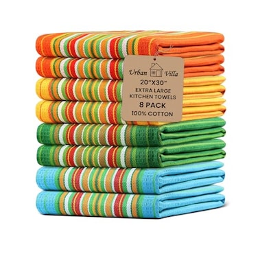 Urban Villa Kitchen Towels 100 Cotton Dish Towels for KitchenSet of 820x30 Dish Cloths Highly Absorbent Kitchen Linen Set with Hanging Loop Perfect for Drying Dishes Cleaning Towels Multi Color
