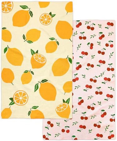 Eulnars Kitchen Towels 18 x 30 Dish Towels Microfiber Tea Towels for Kitchen Drying Superior Absorbency Lemon Cherry Series 2Pack