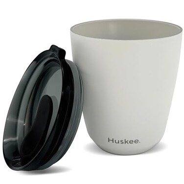 HUSKEE 8oz Stainless Steel Coffee Cup Reusable Stackable Insulated Cup with Lid No Spill CeramicLined Travel Cups for Hot Drinks For Coffee Lovers OntheGo White