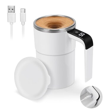 VAlinks Self Stirring Mug Auto Magnetic Coffee Mug with LED Display Temperature Rechargeable Automatic Stirring Cup 12oz Self Mixing Cup with Lid To Stir Coffee Mixed Milk at Desk Use