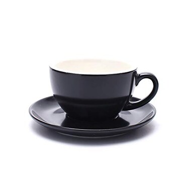 Coffeezone Ceramic Cup and Saucer Cappuccino Latte Art and Manual Brew Coffee Matte Black 85 oz