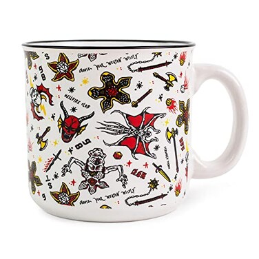 Silver Buffalo Stranger Things Hellfire Club Icons Ceramic Camper Mug BPAFree Travel Coffee Cup For Espresso Cocoa Tea Holds 20 Ounces