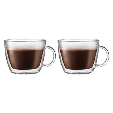 Bodum 15oz Double Wall Latte Mug HighHeat Borosilicate Glass Set of 2 Clear
