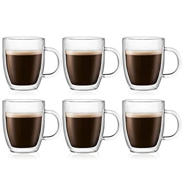 Bodum 10oz Bistro Double Wall Insulated Mug HighHeat Borosilicate Glass Set of 6 Clear