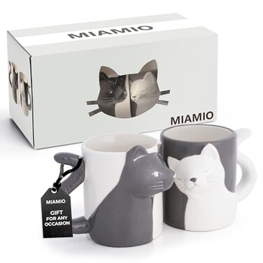 MIAMIO Kissing Cat Mugs SetCoffee Cups Cat Lover Gifts for MenWomen
