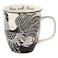 Karma Gifts 14 oz Black and White Boho Mug Rooster Cute Coffee and Tea Mug Ceramic Coffee Mugs for Women and Men