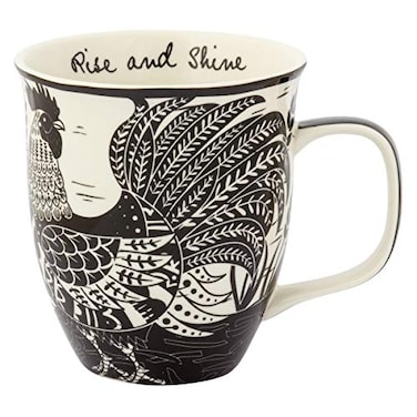 Karma Gifts 14 oz Black and White Boho Mug Rooster Cute Coffee and Tea Mug Ceramic Coffee Mugs for Women and Men