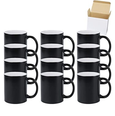 HomeVss 11oz Color Changeable Sublimation Mug Black Packed in White Box Case of 12
