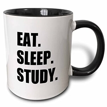 3dRose Eat Sleep Study enthusiastic student gift hardworking school pupil 11oz TwoTone Black Mug