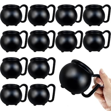 Baaxxango 12 PCS 15 oz Cauldron MugsPlastic Black Cauldron Pot CupsWitches Brew Mug for DrinksHalloween Party FavorsSt Patricks Day Party Gift Supplies