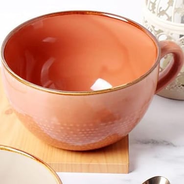 Disoza Large Ceramic Soup Mug with Handles 24 Ounce Oversized Mugs Bowl Porcelain Coffee Tea Cup Orange XXL Cereal Soups Ramen Salad Bowl Coffee Cappuccino Cups Large Soup Bowl