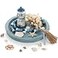 Hanobe Beach Decor Decorative Tray Farmhouse Coastal Tray for Nautical Themed Decorations Coffee Table Round Wooden Trays Ocean Style for Bathroom Countertop Centerpiece Rustic Blue