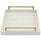 XIGEXIGE Ivory Shagreen Decorative Tray Large Rectangle Coffee Table Tray for Ottoman Faux Leather Serving Tray with Brushed Gold Handles