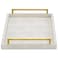 XIGEXIGE Ivory Shagreen Decorative Tray Large Rectangle Coffee Table Tray for Ottoman Faux Leather Serving Tray with Brushed Gold Handles