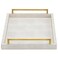 XIGEXIGE Ivory Shagreen Decorative Tray Large Rectangle Coffee Table Tray for Ottoman Faux Leather Serving Tray with Brushed Gold Handles