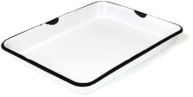Red Co. Red Co 11 x 9 Enamelware Metal Classic 2 Quart Rectangular Serving Tray Distressed WhiteBlack Rim