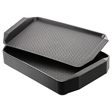 Cedilis 12 Pack Plastic Fast Food Trays for Eating 17IN x 117IN Black Restaurant Serving Trays with Handles Rectangular Cafeteria Tray for Coffee Parties Lunch Table Kitchen Non Skid
