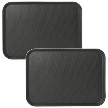 CURTA 2Pack Restaurant Grade NonSlip Tray NSF 22 Inch x 16 Inch Plastic Rubber Lined Rectangular Serving Tray Black