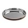 Nambe Tahoe Bar Tray Stainless Steel Organizing Tray with Raised Edges and Leather Accent Decorative Round Metal Serving Tray 13in Removable Leather Accent