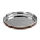 Nambe Tahoe Bar Tray Stainless Steel Organizing Tray with Raised Edges and Leather Accent Decorative Round Metal Serving Tray 13in Removable Leather Accent