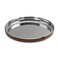 Nambe Tahoe Bar Tray Stainless Steel Organizing Tray with Raised Edges and Leather Accent Decorative Round Metal Serving Tray 13in Removable Leather Accent