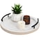 SwallowLiving White Wooden Beaded Serving Tray with Handle Decorative Rustic Whitewashed Tray for Coffee Table Farmhouse Round Tray for Kitchen Living Room and Bedroom