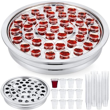 Zhehao 1 Pcs Communion Trays for Churches Set Church Supplies Plates for Church with Disposable Cups Silver