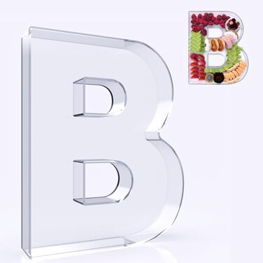 RUFHVTY 11 Acrylic Letter Charcuterie Box Reusable Fillable Alphabet Number Shaped Form Tray for Birthday Anniversaries Party Decorative Serving Plates Display Candy Cake B