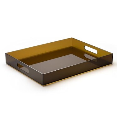 ATZYmolin 16x12 Large Acrylic Serving Tray Decorative Ottoman Coffee Table Vanity Tray Tea Fruit Platter Snack Appetizer Dessert Drink with Handles for Bar Kitchen Party Amber