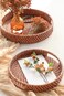 HITOMEN 118 HandWoven Round Rattan Serving Tray Decorative Wicker Trays with Handles for Coffee Table Honey BrownM
