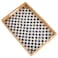 Tynulox Rectangle Rattan Tray with Mother of Pearl Inlay Rattan Serving Tray with Handle for Coffee Bread Fruits Snacks Decorative Wicker Tray for Table Decor Black Checkerboard 139
