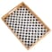 Tynulox Rectangle Rattan Tray with Mother of Pearl Inlay Rattan Serving Tray with Handle for Coffee Bread Fruits Snacks Decorative Wicker Tray for Table Decor Black Checkerboard 139