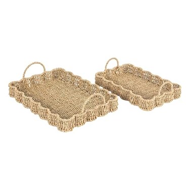 Household Essentials Woven Seagrass Scalloped Rectangular Trays Set of 2 Natural
