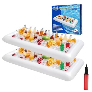 BCWATERFUNPD Inflatable Cooler Table 2 Pack Inflatable Serving Bars Floating Pool Cooler Bar Ice Buffet Serving Trays Keep Food Drinks Salad Cool Party Supplies for BBQ Picnic