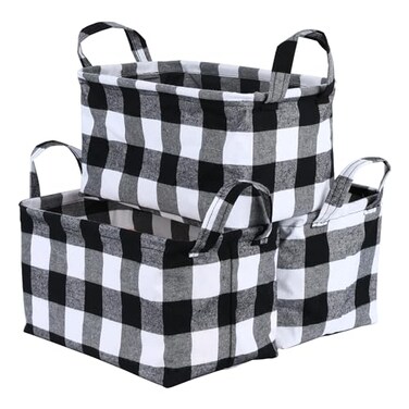Kaaltisy Buffalo Storage Basket Black and White Foldable Storage Baskets Buffalo Plaid Cube Storage Bins for Shelves Home Office Organizer Containers for Closet Towels Drawers 3 Pack