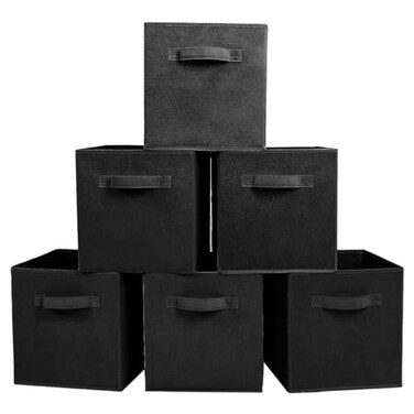 PowerKing Collapsible Storage Cubes with Handles Fabric Foldable Bins for Closet Shelves Durable Organization Storage Bins 105 x 11 x 105 6 Pack Black