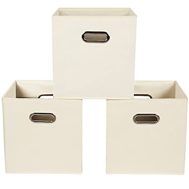 Yunkeeper Yunkeeeper storage bins Cubes Fabric Cube Organizer with Handle Foldable Cube Bins for Cloth or Accessary Storage 11x11x11 Set of 3 Creamy White
