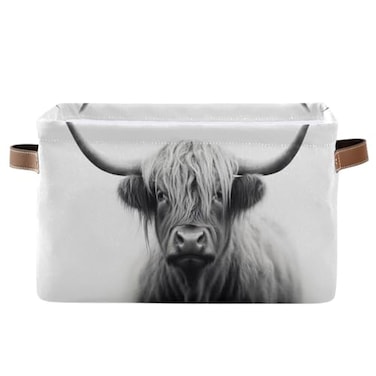 xigua Scottish Highland Cow Print Storage Bin Collapsible Canvas Storage Basket Closet Organizer with Handles for Bedroom Nursery Shelves Laundry Room 1 Pack