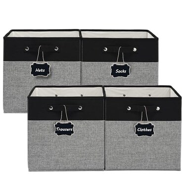 FinishingBo 13x13x13 Inches Fabric Storage Bin with Handles Cube Storage Bins Storage Baskets for Organizing Shelf Home Closet4 Pack Black and Grey