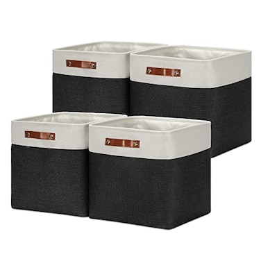 DULLEMELO Storage Baskets 13 Inch Cube Storage Bins for Shelves Closet Storage Foldable Linen Closet Organizers Storage Baskets for Closet Storage 4 Pack 13 WhiteBlack