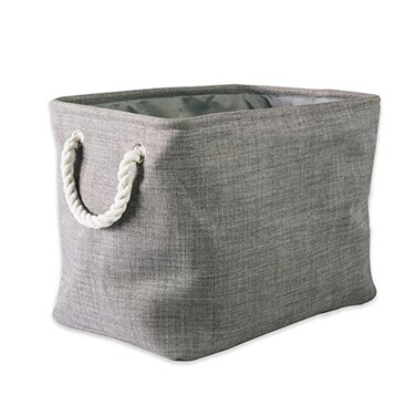 DII Collapsible Variegated Polyester Storage Bin with Cotton Handles Small Gray