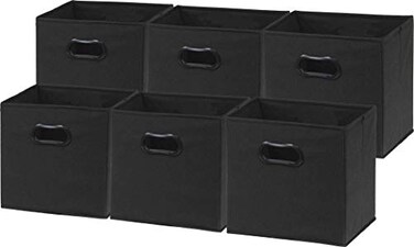 Simple Houseware Foldable Cube Storage Bins with Handles 11Inch Black 6Pack Fabric Cubes Organizer for Closet or Shelves