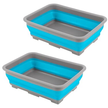 Wakeman Collapsible Bucket for Cleaning 2Pack 727L Foldable Wash Bin Dish Tubs Collapsible Wash Basin or Camping Sink Set for Beach Tailgating or Soaking Laundry Cleaning Supplies by Blue