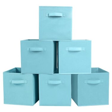 PowerKing Collapsible Storage Cubes with Handles Fabric Foldable Bins for Closet Shelves Durable Organization Storage Bins 105 x 11 x 105 6 Pack Blue