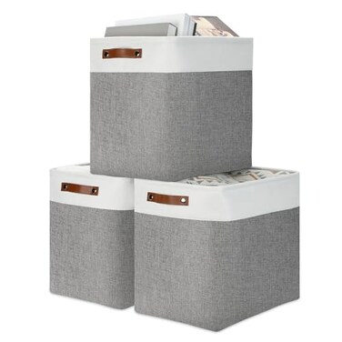DULLEMELO Storage Baskets 17 inch Large Basket for Blanket Living Room Foldable Storage Bins Baskets for Organizing 3 Pack Blanket Storage Baskets Organizer for HomeOfficeClosetWhiteGrey