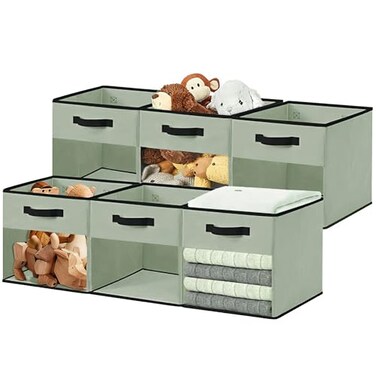 DECOMOMO Storage Bins Cube Storage Bin with Window Fabric Storage Cubes for Shelves 11 6pcs Green